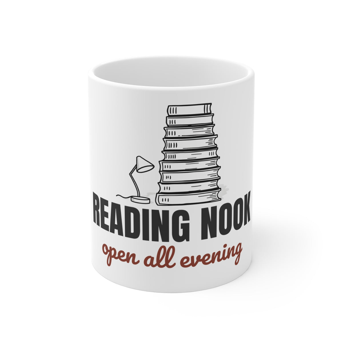 Book Lover Mug, Reading Nook Open All Evening, Bookworm Gift Mug