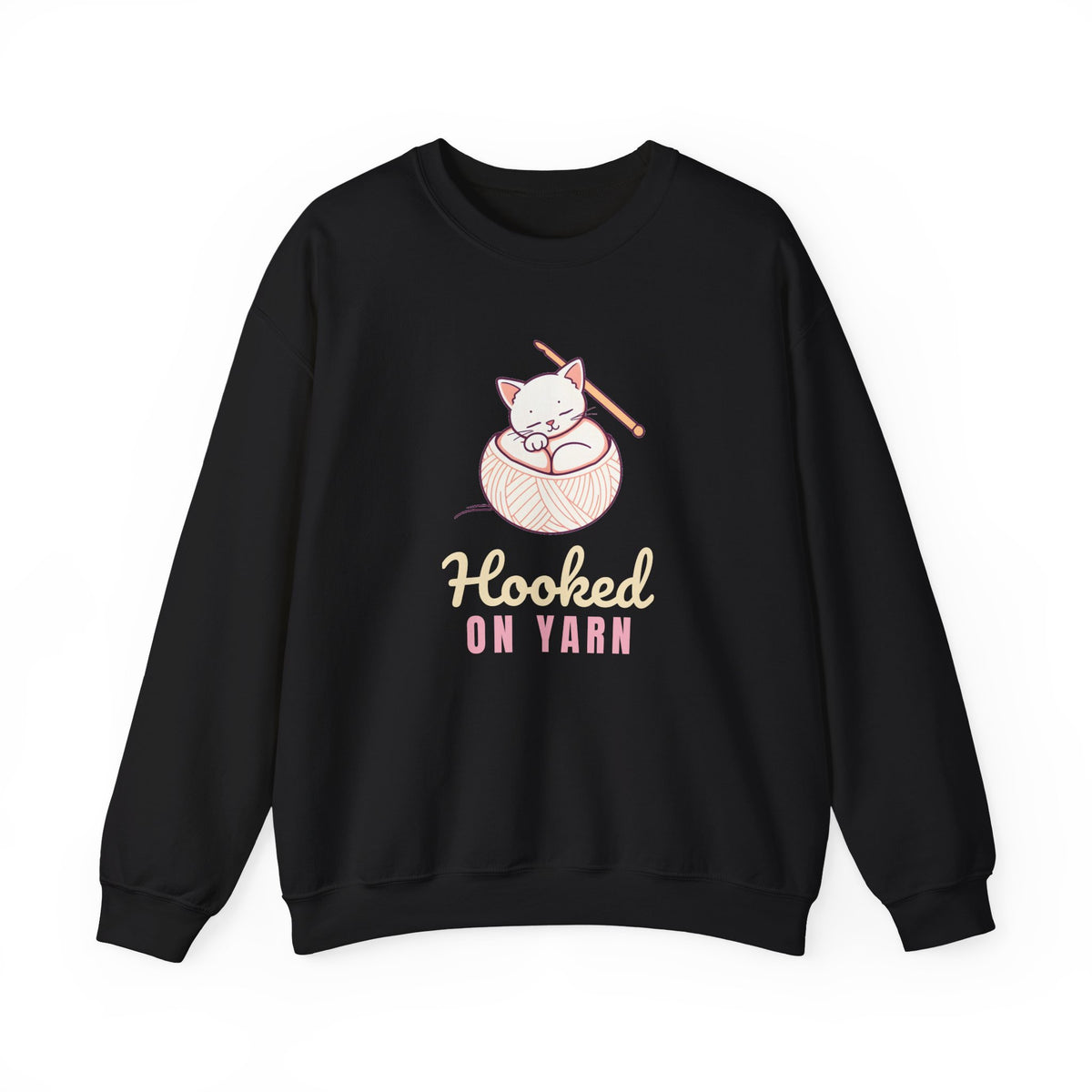 Crochet Lover Sweatshirt, Hooked on Yarn Cat Crewneck, Gift for Crocheters