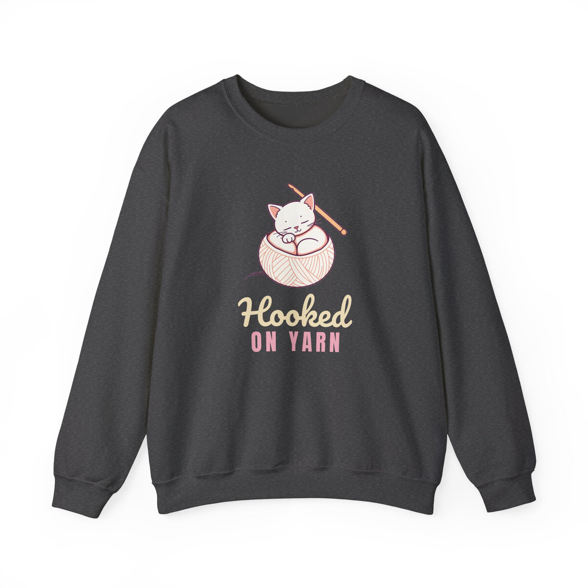 Crochet Lover Sweatshirt, Hooked on Yarn Cat Crewneck, Gift for Crocheters