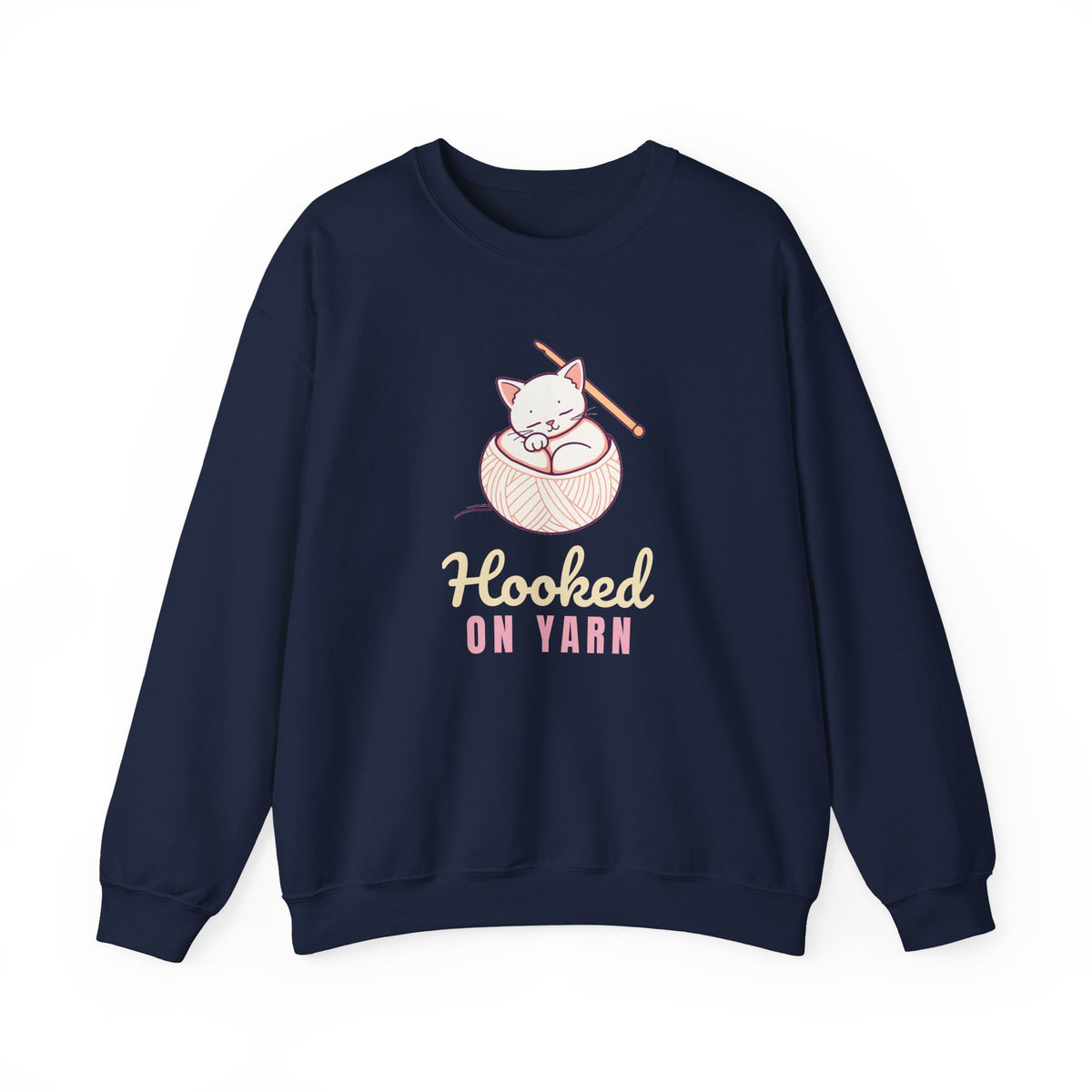 Crochet Lover Sweatshirt, Hooked on Yarn Cat Crewneck, Gift for Crocheters